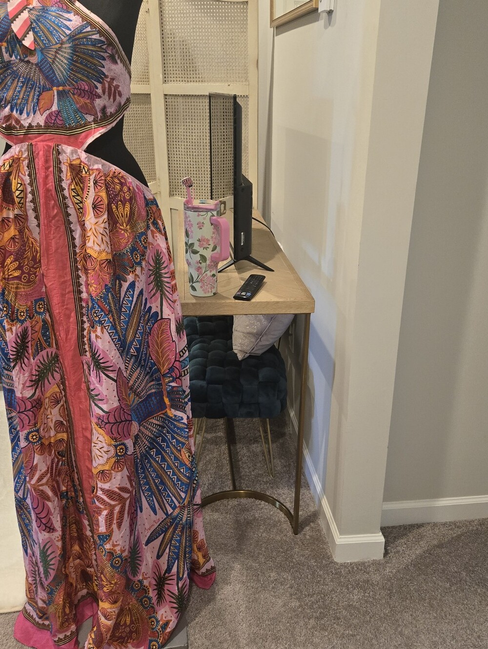 Farm Rio Pink Boho Halter Maxi Dress with Tropical Print - Picture 4 of 6